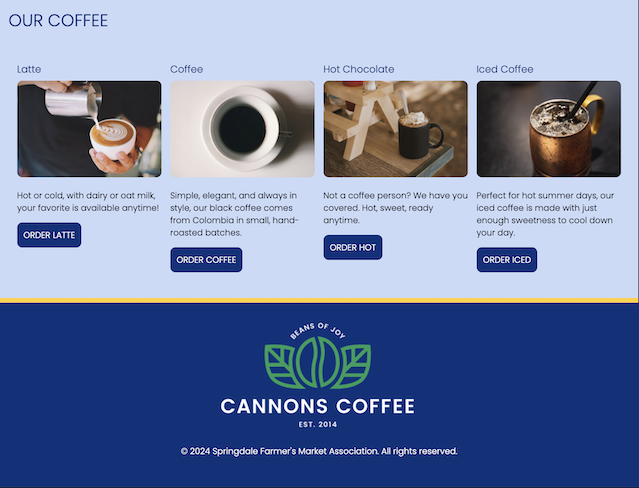 Screenshot of Cannons Coffee Website